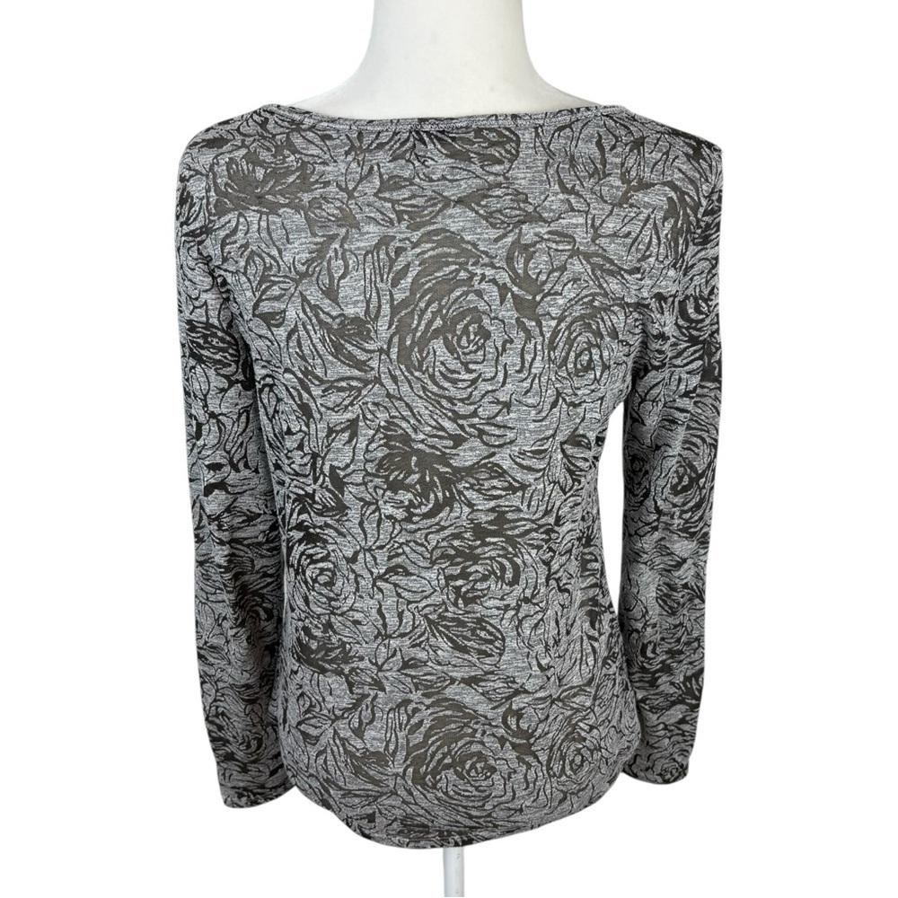 BKE Grey Scoop Neck Long Sleeve Floral Top Size M - Picture 6 of 8